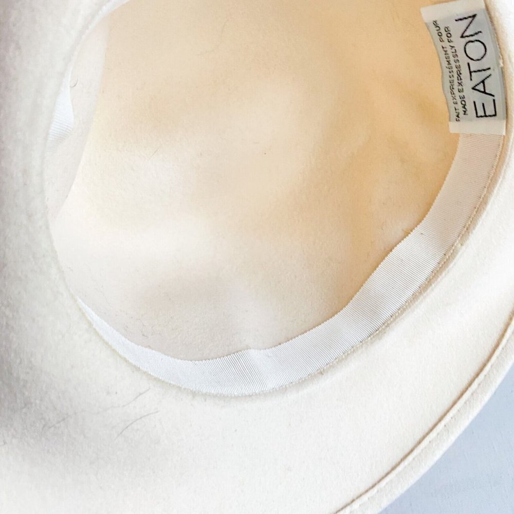 Vintage Eaton's Cream Ivory Bow Feather Detail  Unisex Fedora M - Picture 7 of 8